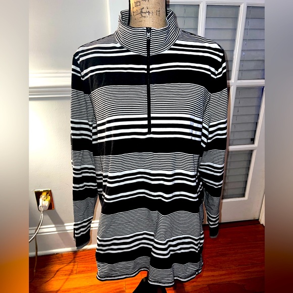 T by Talbots Black and White Stripe Quarter Zip Size 2X - Picture 1 of 9